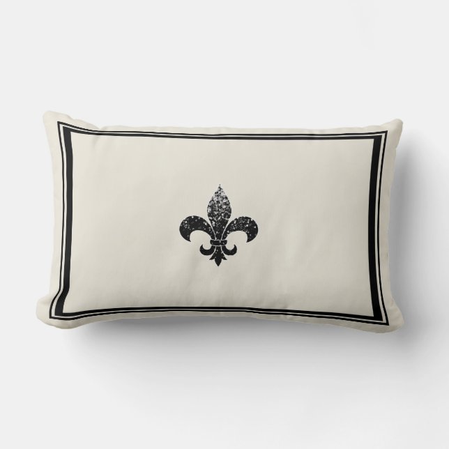 Svart sequed Fleur De Lis Design Lumbarkudde (Framsida)