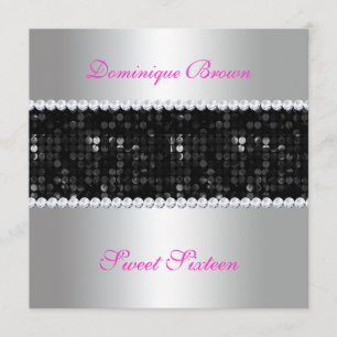Svart Sequin Inbjudan med diamanter - Silver
