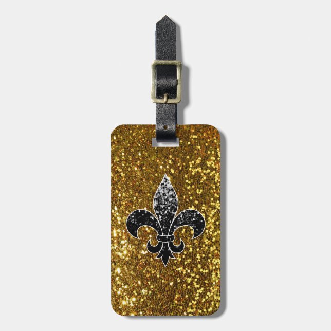 Svart Sequined Fleur De Lis (grafisk) design Bagagebricka (Vertikal Framsida)