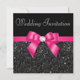 Svart Sequins och Shock rosa Bow Bröllop Inbjudningar