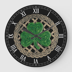 Svart Shamrock & Celtic Knoches Roman Numerals Clo Stor Klocka