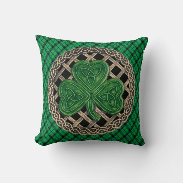 Svart Shamrock Celtic Knots på Grönt Play Kudde (Framsida)