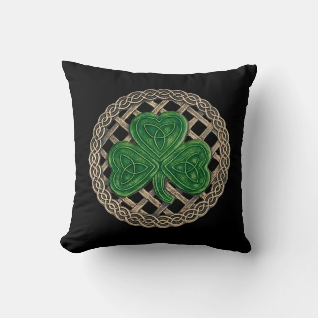 Svart Shamrock och keltiska knoppar Reversible Pil Kudde (Framsida)