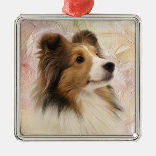 Svart Sheltie ansikte Julgransprydnad Metall