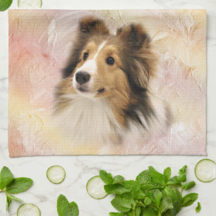 Svart Sheltie ansikte Kökshandduk