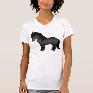 Svart Shetlandsponny Cartoonillustration Tee