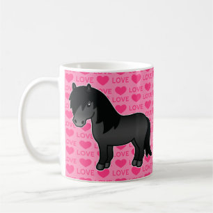 Svart Shetlandsponny Rosa Med Hjärtan & Kärlek Tex Kaffemugg