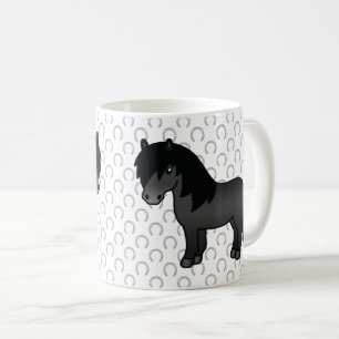 Svart Shetlandsponny Söt Tecknad Illustration Kaffemugg