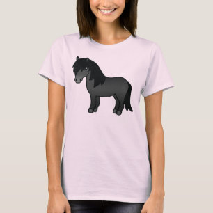 Svart Shetlandsponny Söt Tecknad Illustration T Shirt