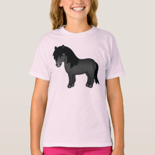 Svart Shetlandsponny Söt Tecknad Illustration T Shirt