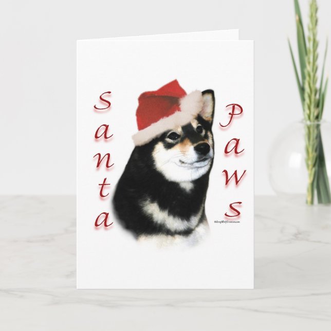Svart Shiba Inu Santa tassar Helgkort (Framsida)