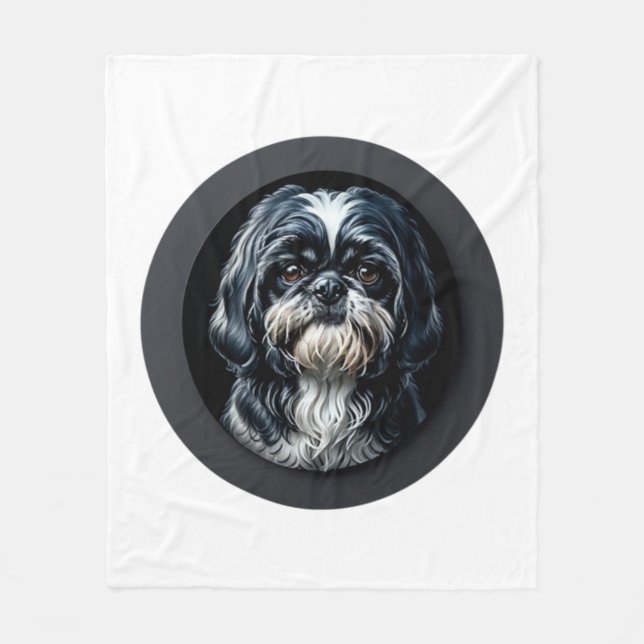 Svart shih tzu fleecefilt (Framsidan)