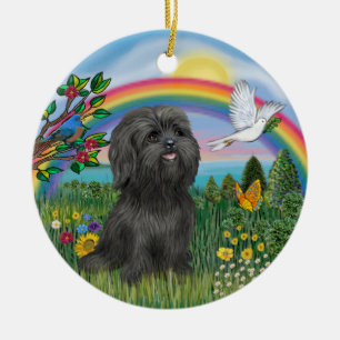 Svart Shih Tzu i Rainbow Bridge-ornament Julgransprydnad Keramik