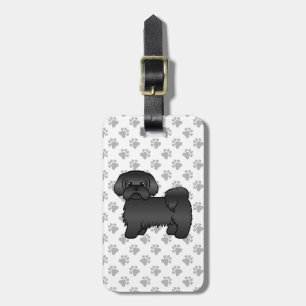 Svart Shih Tzu Söt Tecknad Hund & Anpassad Text Bagagebricka