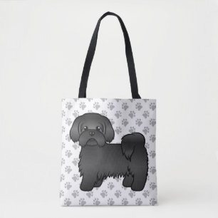 Svart Shih Tzu Söt Tecknad Hund & Tassar Tygkasse