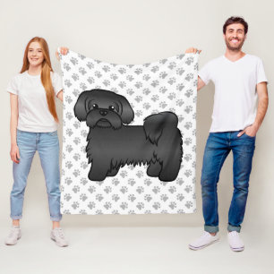 Svart Shih Tzu Söt Tecknad Hundillustration Fleecefilt