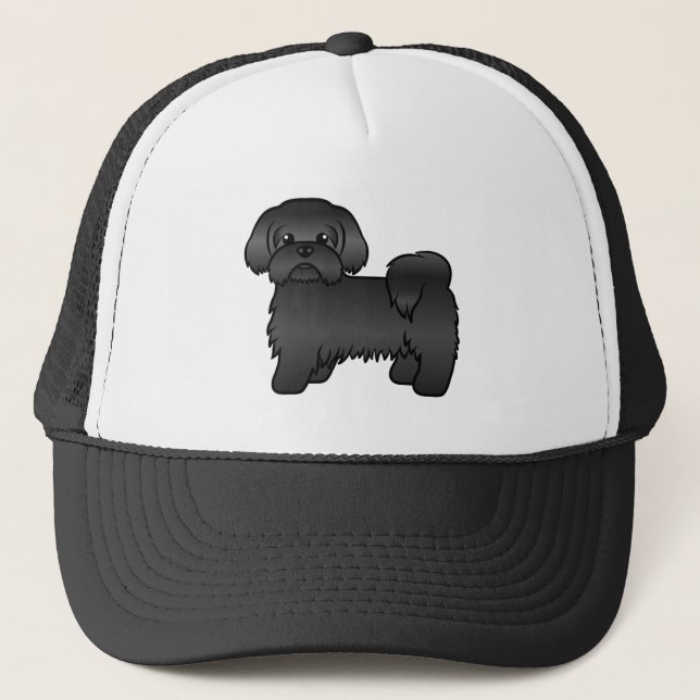 Svart Shih Tzu Söt Tecknad Hundillustration Keps (Framsida)