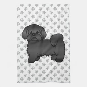 Svart Shih Tzu Söt Tecknad Hundillustration Kökshandduk