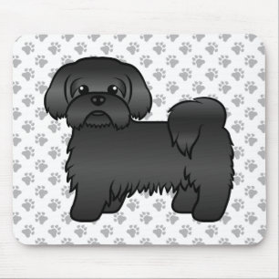 Svart Shih Tzu Söt Tecknad Hundillustration Musmatta