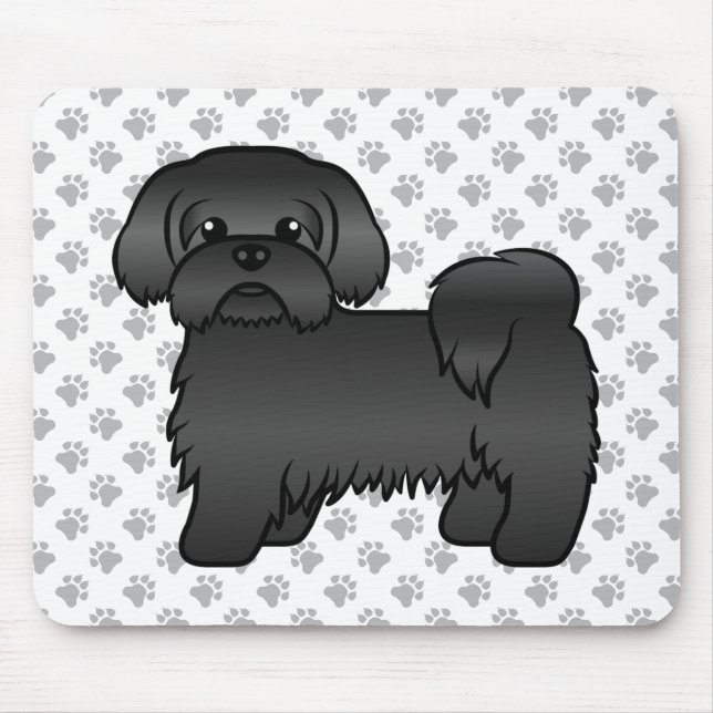 Svart Shih Tzu Söt Tecknad Hundillustration Musmatta (Framsidan)