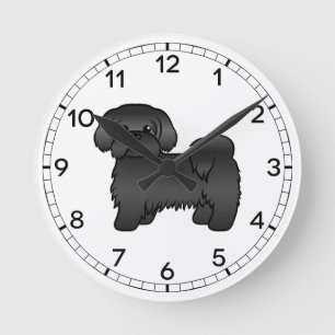 Svart Shih Tzu Söt Tecknad Hundillustration Rund Klocka