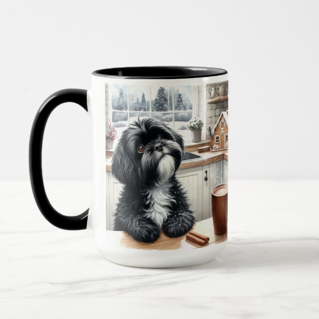 Svart Shih Tzu Tack Jul Kaffe Mugg Kopp  (Vänster)