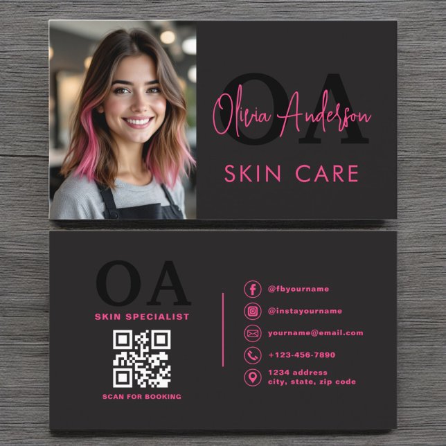 Svart Shock rosa för Photo Skin Care QR-kod Visitkort (Skapare uppladdad)