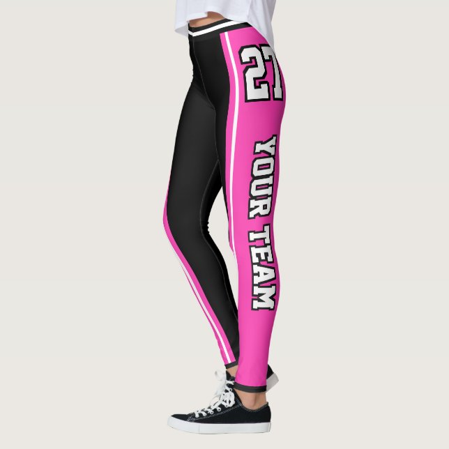 Svart Shock rosa i sportteamet med nummer Namn Leggings (Vänster)