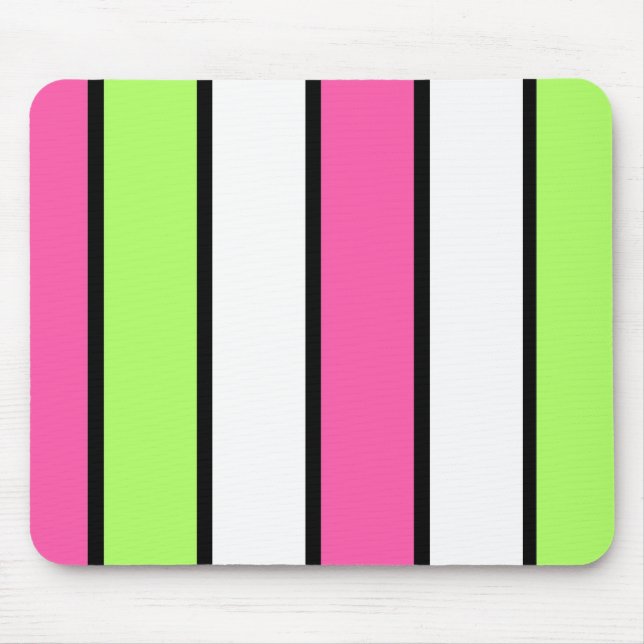 Svart, Shock rosa, Lime Green och White rand Musmatta (Framsidan)