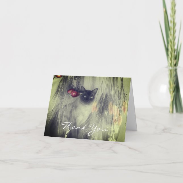 Svart siamesisk katt, vitt tackkort (Framsida)