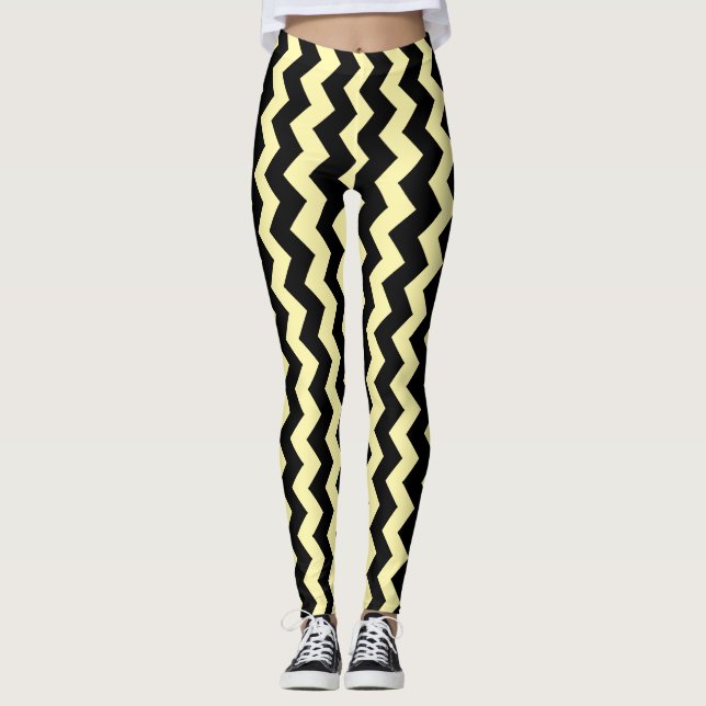 Svart sicksack-design - välj bakgrundsfärg leggings (Framsida)