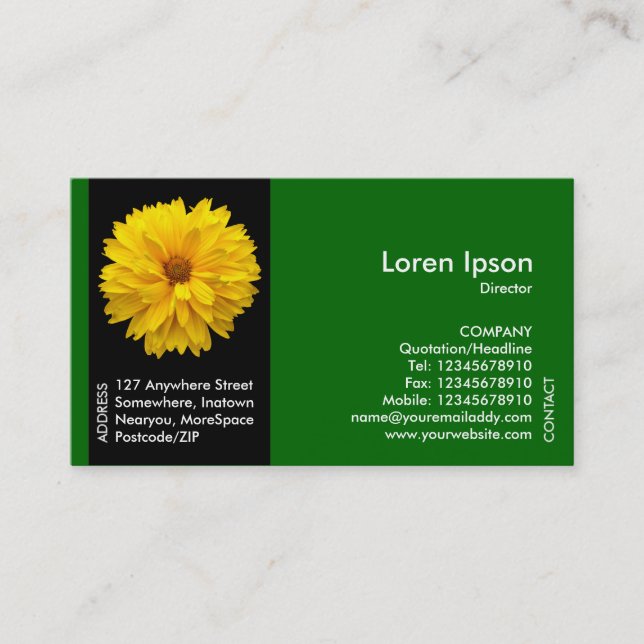 Svart sidbandsblomma - Gult Chrysanth - Grönt Visitkort (Framsida)