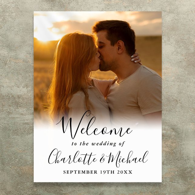 Svart signatur skript foto bröllops välkomstskylt poster (Black Signature Script Photo Wedding Welcome Sign)