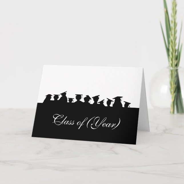 Svart Silhouettes of Studenter Customize Year Kort (Framsida)