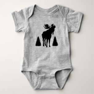Svart Silhuett Älg Tallar T Shirt