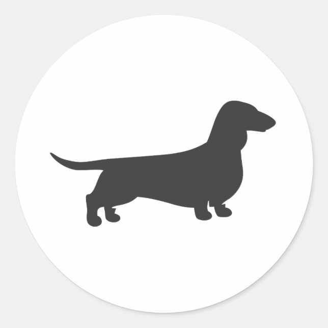 Svart silhuett av Dachshund Runt Klistermärke (Framsida)