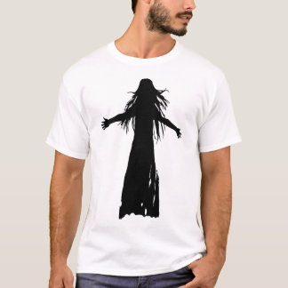 Svart silhuett av en kvinna med långflugigt hår t shirt
