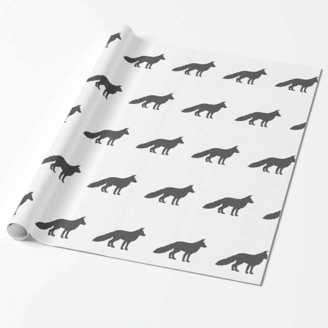 Svart silhuett av fluffy Fox Presentpapper (Utrullad)