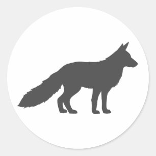 Svart silhuett av fluffy Fox Runt Klistermärke