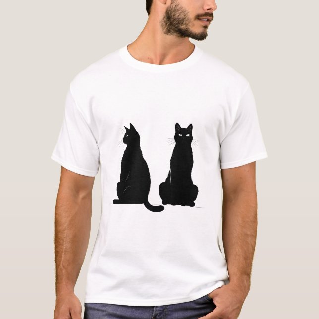 Svart silhuett av två katter t shirt (Framsida)