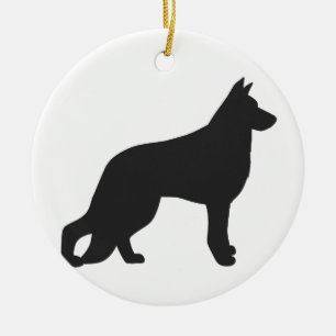 Svart silhuett av tysk Shepherd hund Julgransprydnad Keramik