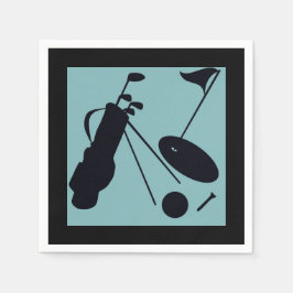 Svart silhuetter av golfartiklar på blå bakgrund pappersservett