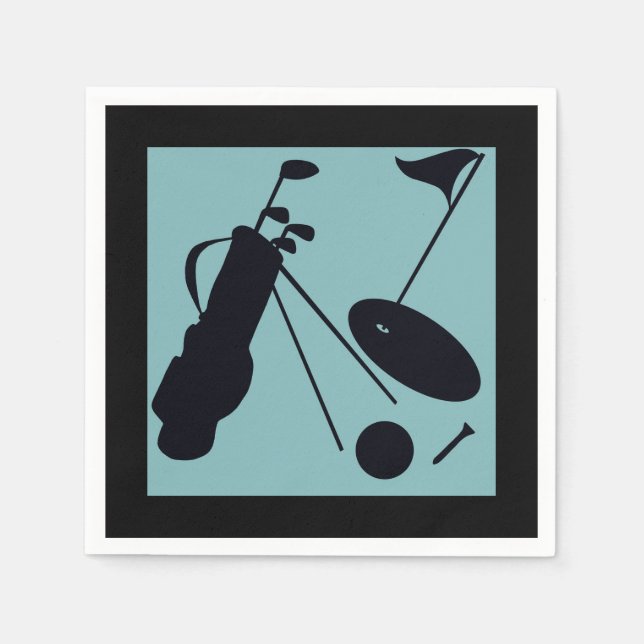 Svart silhuetter av golfartiklar på blå bakgrund pappersservett (Framsidan)