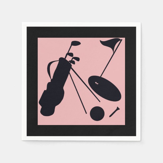 Svart silhuetter av golfartiklar på rosans bakgrun pappersservett (Framsidan)