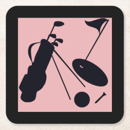 Svart silhuetter av golfartiklar på rosans bakgrun underlägg papper kvadrat