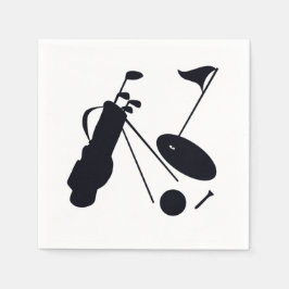 Svart silhuetter av golfartiklar på vita pappersservett