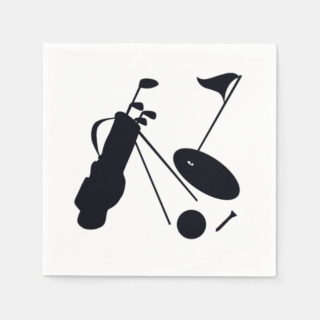 Svart silhuetter av golfartiklar på vita pappersservett (Framsidan)