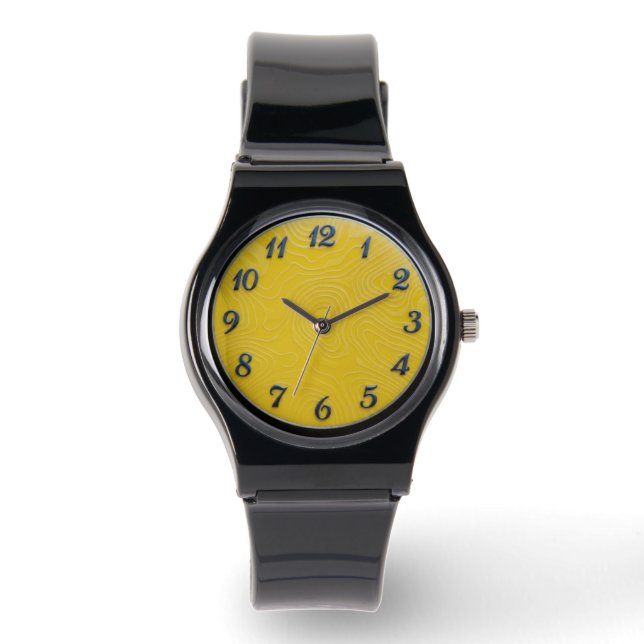 Svart silikonur + Rem + Citrongul urtavla Armbandsur (Framsida)