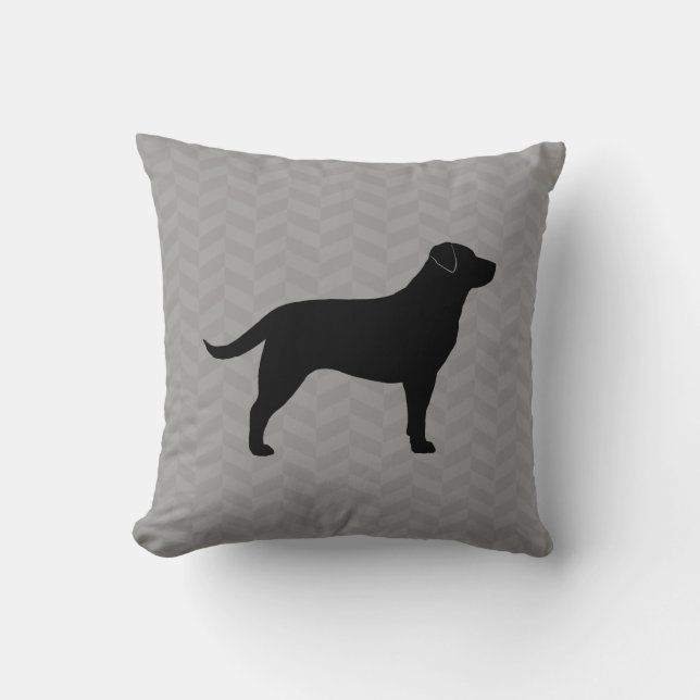 Svart siluett av Labrador Retriever i sillbensmöns Kudde (Framsida)
