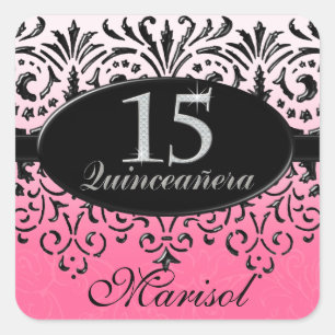 Svart silver 15th Quinceanera för Look för Fyrkantigt Klistermärke